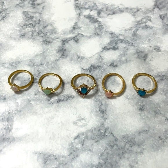 Opal Rhinestone Multicolored Pastel Stackable Rings - Picture 7 of 9